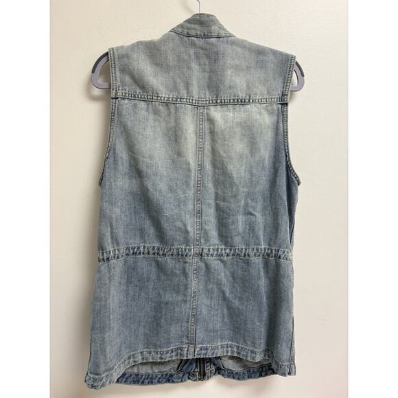 Lucky Brand Women's S Blue Military Denim Utility Vest 61% Cotton 39% Linen Zip - Picture 2 of 9